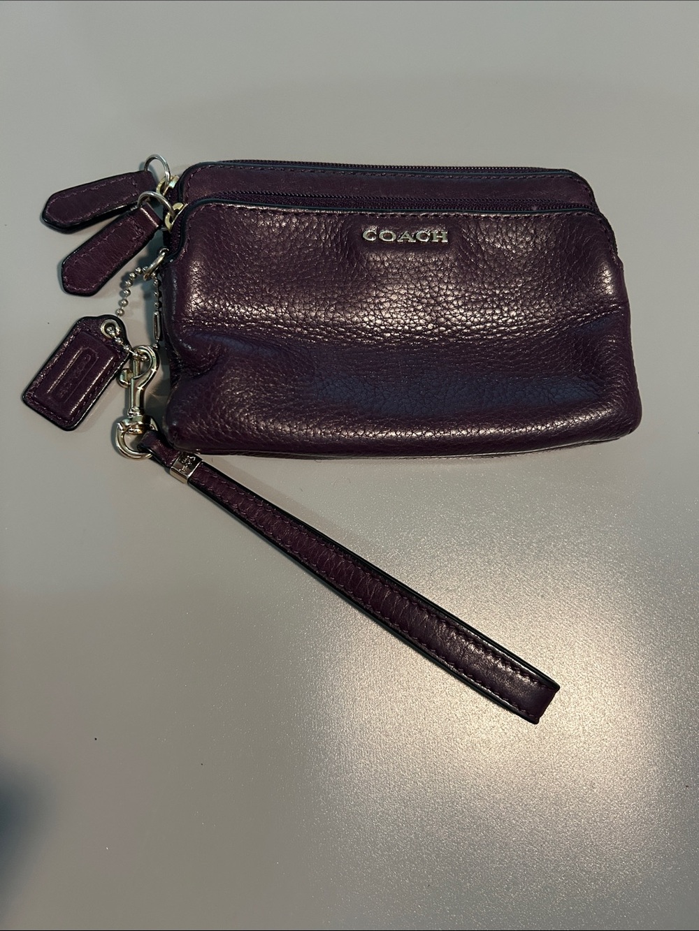 Coach Plum Purple Pebbled Leather Wristlet with Strap